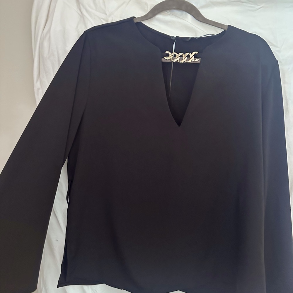 Zara blouse with gold chain detailing - XL
